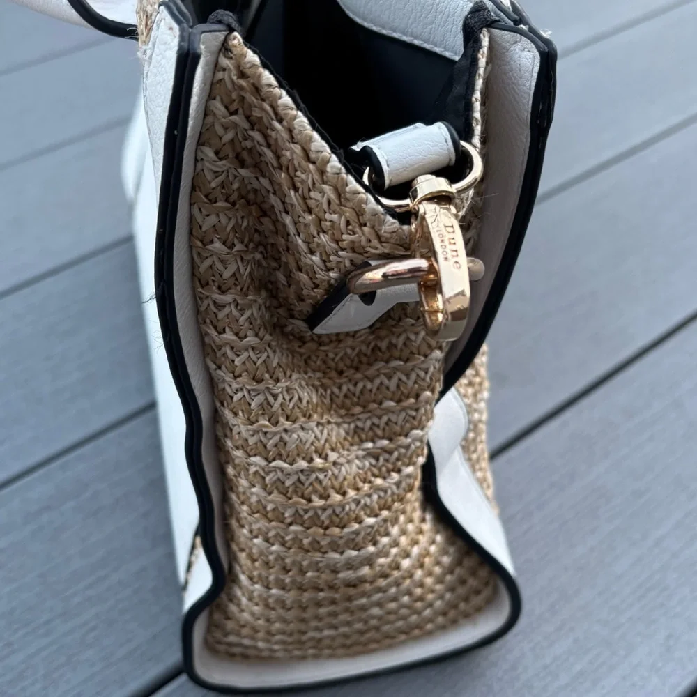 Dune London Blue and Tan raffia rattan satchel - Picture 6 of 8